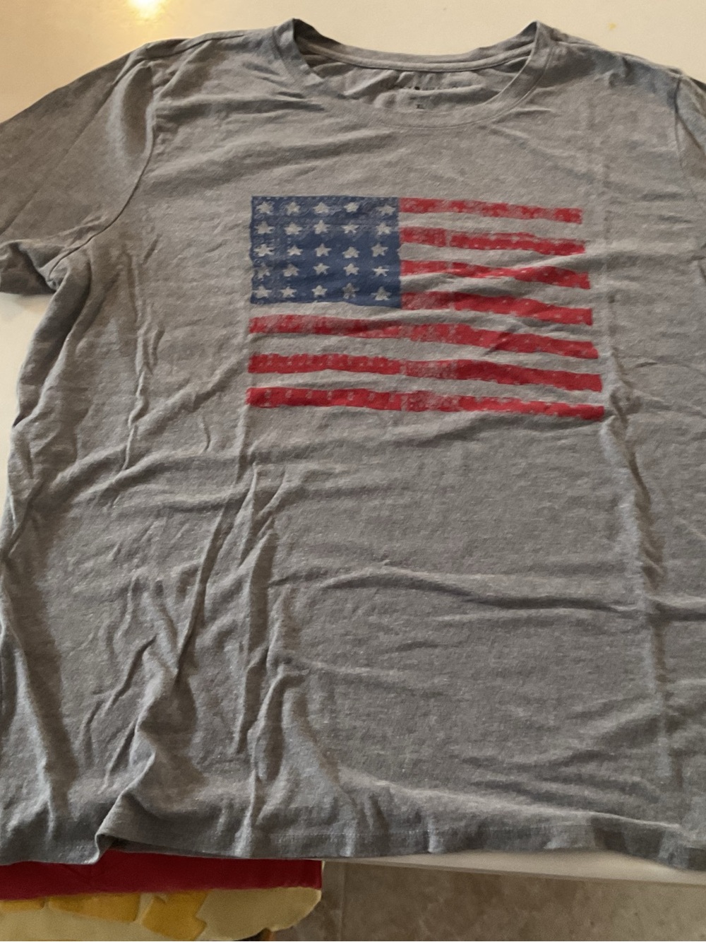 Lucky Brand Gray Short Sleeve Tee with Distressed American Flag